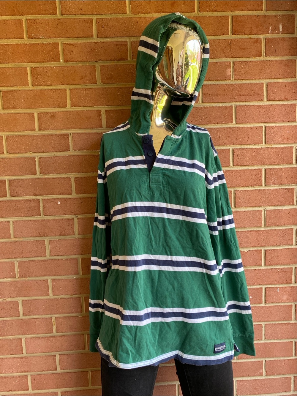 Vintage Y2K Brooks Brothers Green Striped Rugby/ polo long sleeve Shirt - Size L